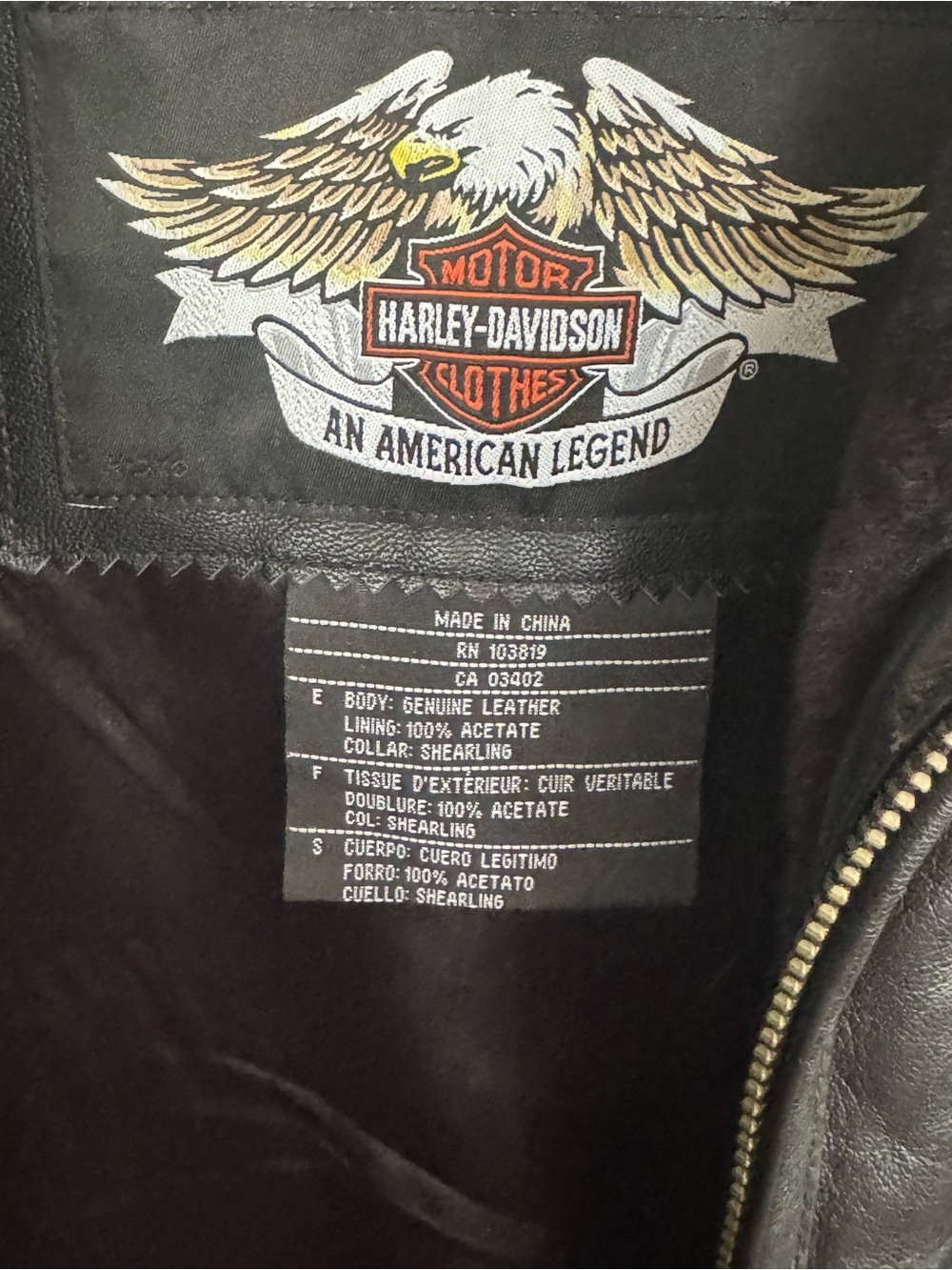 Harley-Davidson Black Leather Bomber Jacket with Faux Fur Collar and Red Logo - Picture 3 of 4